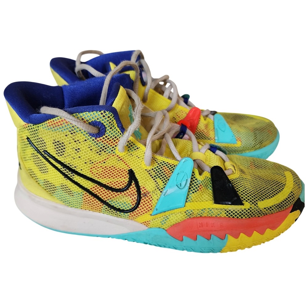 Nike Kyrie 7 1 World 1 People Yellow Blue Basketball Shoes CT4080-700 Kids 7Y